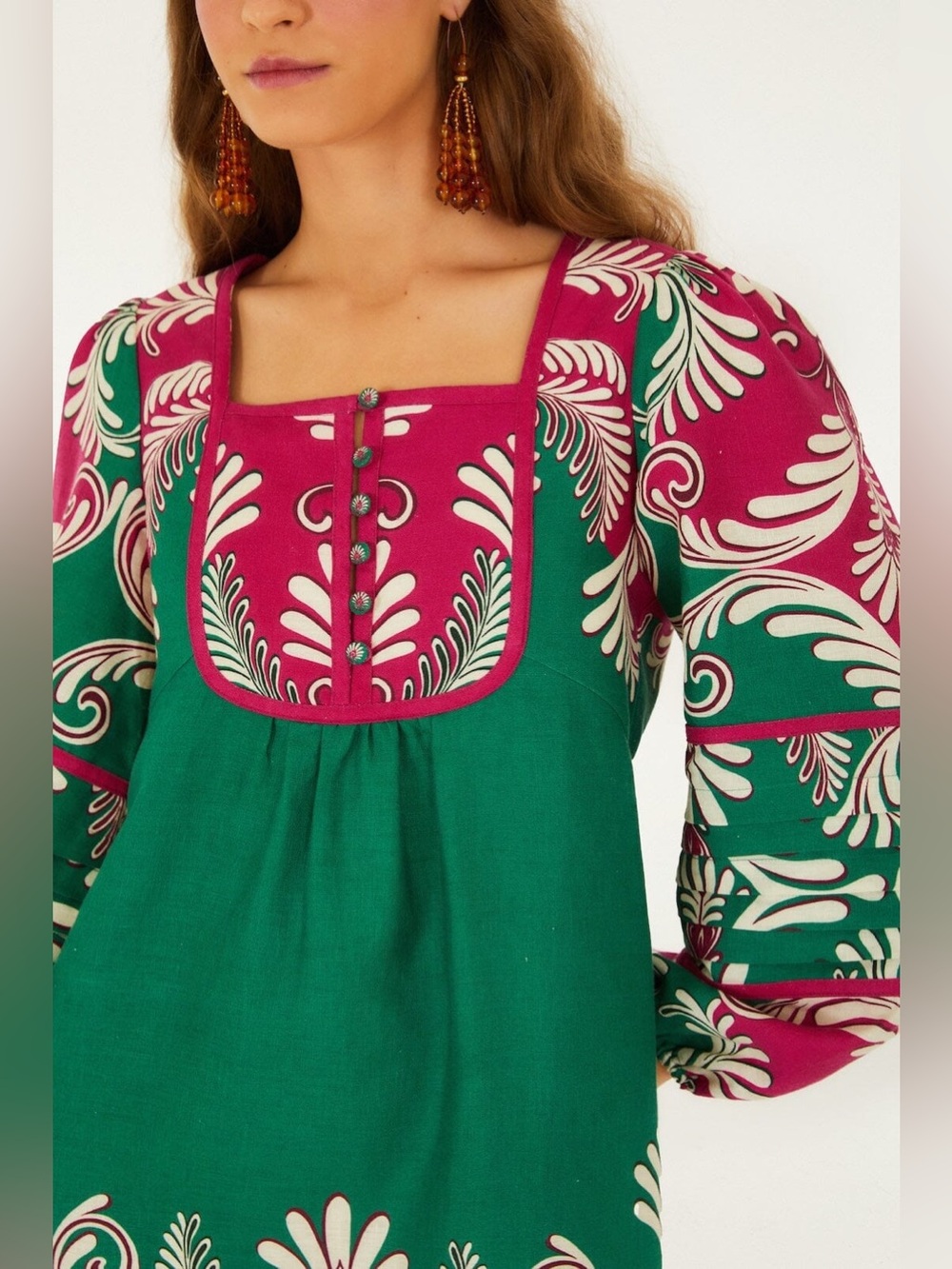 FARM RIO Multicolor Spring Arabesc Long Sleeve Mini Dress - Picture 2 of 5